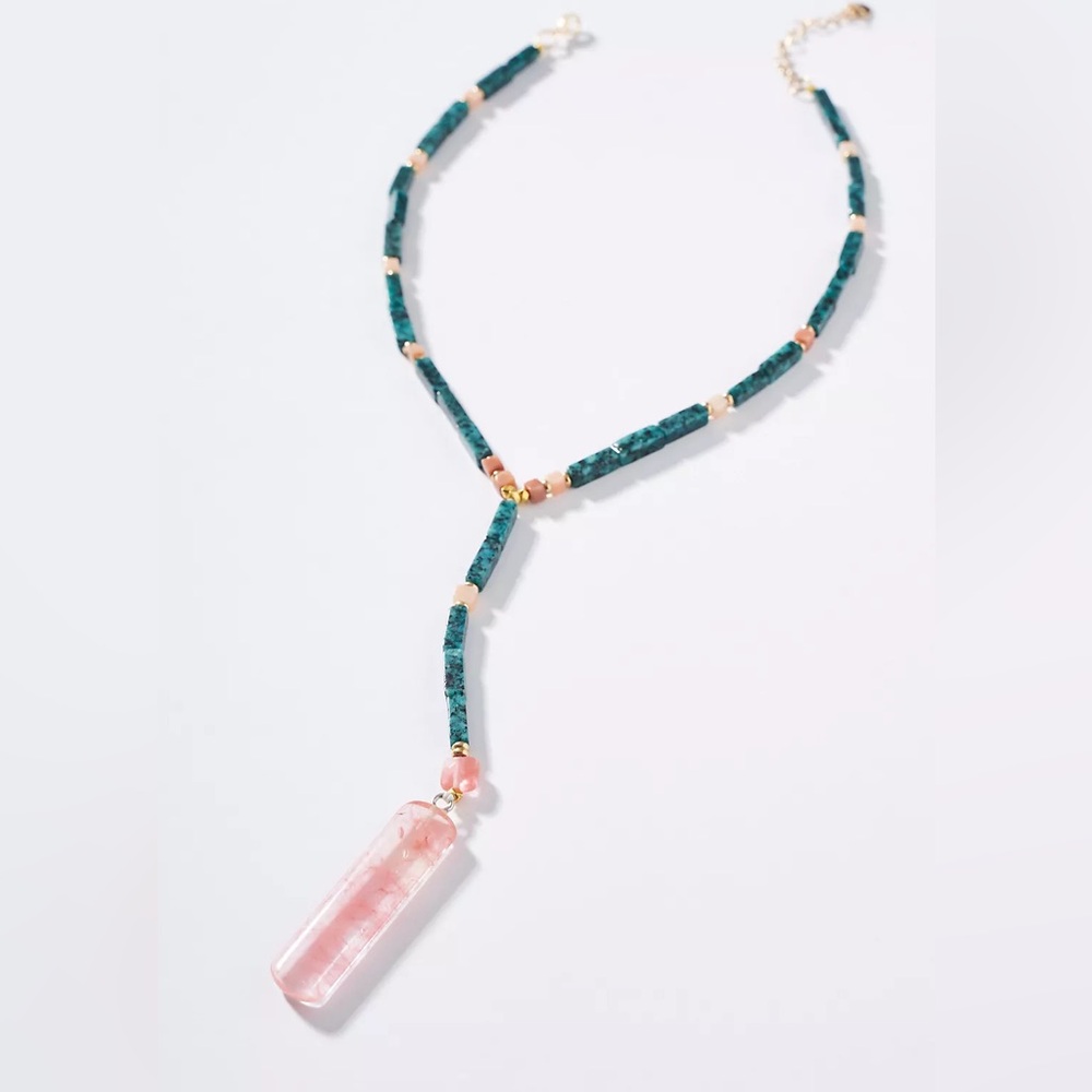Anthropologie Nakamol Sea Breeze Pendant Necklace Elegant Pink Teal Beaded NWT